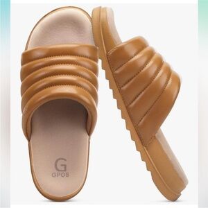 🆕 Amazon GPOS Women's Memory Foam Tan Slide Sandals - 10/11